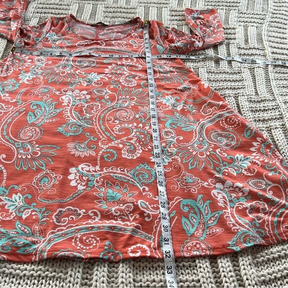 Vision Paisley Floral A-Line Pocket salmon Blue Dress Size Small - Picture 9 of 12